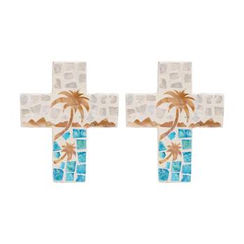 2PK LVD Small Decorative Bali Hai Mosaic Cross Home & Living Decor 15x12x2cm