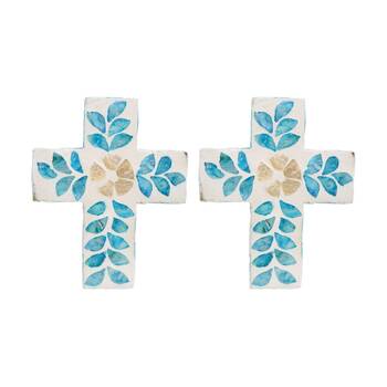 2PK LVD Small Decorative Capiz Shell Leaf Cross Home & Living Decor 15x12x2cm