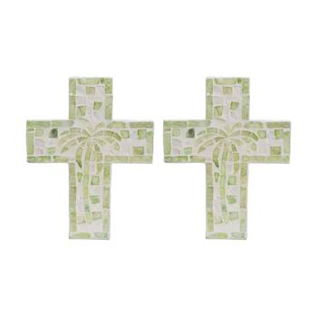 2PK LVD Medium Decorative Green Palm Tree Cross Home & Living Decor 21x16x2cm