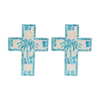 2PK LVD Medium Decorative Aqua Palm Tree Cross Home & Living Decor 21x16x2cm