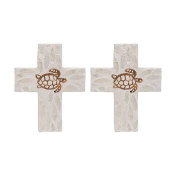 2PK LVD Small Coastal Ivory Turtle Cross Home & Living Decor 15x12x2cm