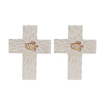 2PK LVD Medium Coastal Ivory Turtle Cross Home & Living Decor 21x16x2cm