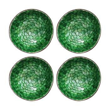4PK LVD Emerald Decorative Round Coconut Capiz Trinket/Jewellery Bowl 13x13x6cm
