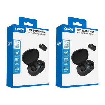 2PK Laser True Wireless In-Ear Earphones LED Display Bluetooth Stereo Black
