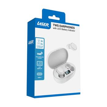 Laser True Wireless In-Ear Earphones LED Display Bluetooth Stereo White