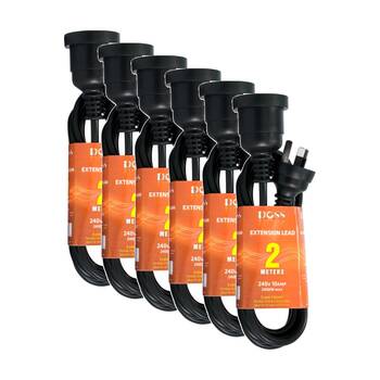 6PK Doss 2M Power Extension Lead Black 2 Meter Cord 2400W 240V PVC DOSS