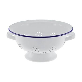 Falcon Housewares Colander 24cm Diameter White Blue Rim Enamel Porcelain