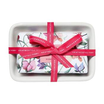 Heathcote & Ivory Sweet Pea & Honeysuckle Scented Soap W/ Dish 150g