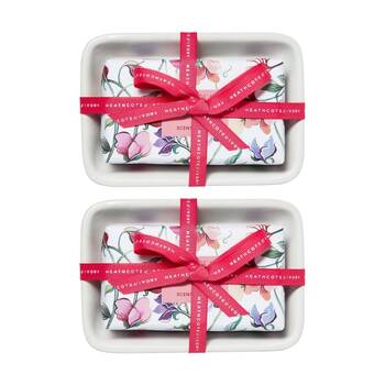 2PK Heathcote & Ivory Sweet Pea Honeysuckle Scented Soap W/ Dish 150g