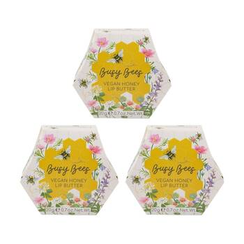 3PK Heathcote & Ivory Busy Bees Vegan Honey Lip Butter Manuka Extract 20g