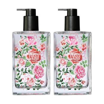 2PK Heathcote & Ivory Cassis Rose Glass Bottle Hand Wash Pink 300ml