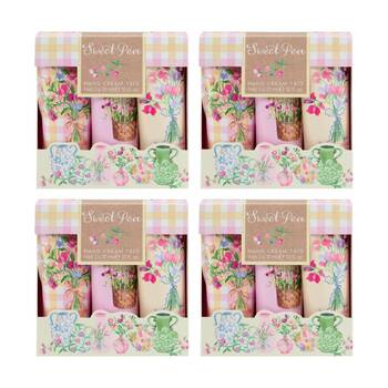 4x 3pc Heathcote & Ivory Sweet Pea Hand Cream Trio Travel Set 30ml