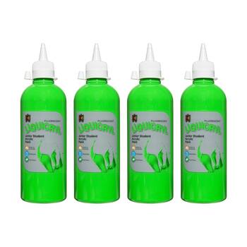 4PK Educational Colours Fluorescent Liquicryl Student Acrylic Paint Green 500ml