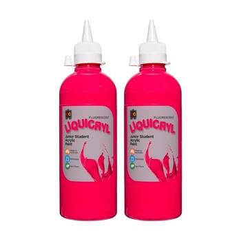 2PK Educational Colours Fluorescent Liquicryl Student Acrylic Paint Pink 500ml