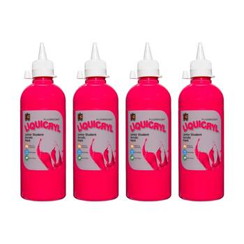 4PK Educational Colours Fluorescent Liquicryl Student Acrylic Paint Pink 500ml