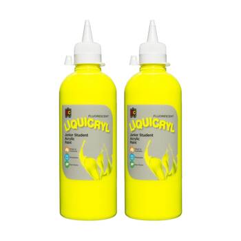 2PK Educational Colours Fluorescent Liquicryl Student Acrylic Paint Yellow 500ml