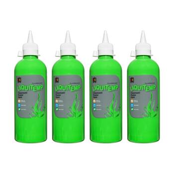 4PK Educational Colours Fluorescent Liquitemp Classroom Poster Paint Green 500ml