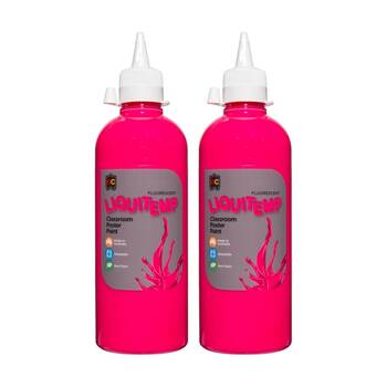 2PK Educational Colours Fluorescent Liquitemp Poster Paint Pink 500ml