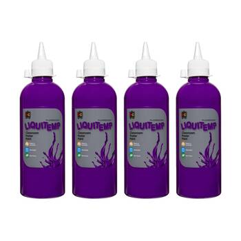 4PK Educational Colours Fluorescent Liquitemp Poster Paint Purple 500ml