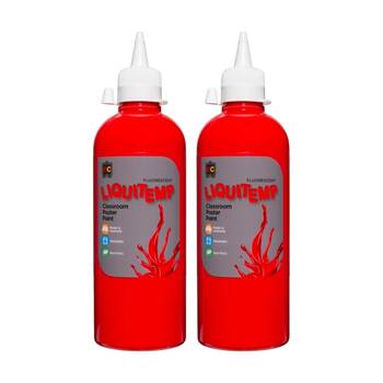 2PK Educational Colours Fluorescent Liquitemp Poster Paint Scarlet 500ml