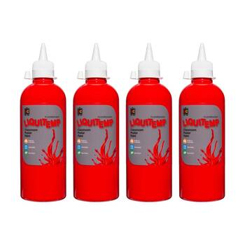 4PK Educational Colours Fluorescent Liquitemp Poster Paint Scarlet 500ml