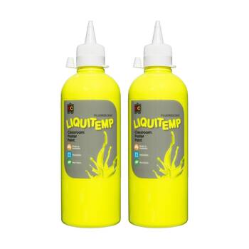 2PK Educational Colours Fluorescent Liquitemp Poster Paint Yellow 500ml