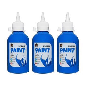 3PK Educational Colours Fluorescent Rainbow Junior Acrylic Paint Blue 250ml 3y+