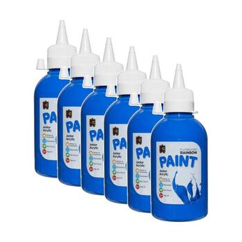 6PK Educational Colours Fluorescent Rainbow Junior Acrylic Paint Blue 250ml 3y+