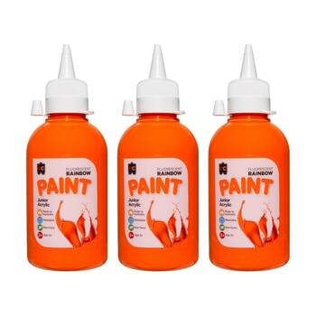 3PK Educational Colours Fluorescent Rainbow Acrylic Paint Orange 250ml 3y+