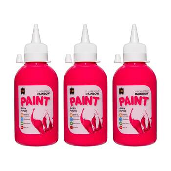 3PK Educational Colours Fluorescent Rainbow Junior Acrylic Paint Pink 250ml 3y+