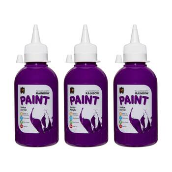 3PK Educational Colours Fluorescent Rainbow Acrylic Paint Purple 250ml 3y+