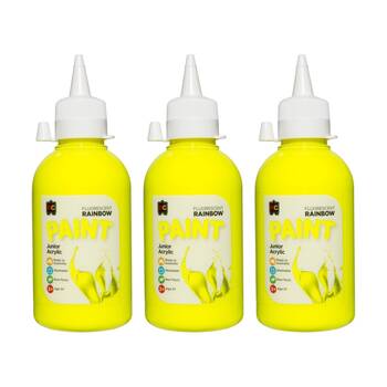 3PK Educational Colours Fluorescent Rainbow Acrylic Paint Yellow 250ml 3y+