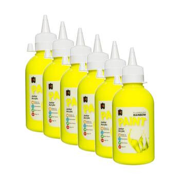6PK Educational Colours Fluorescent Rainbow Acrylic Paint Yellow 250ml 3y+