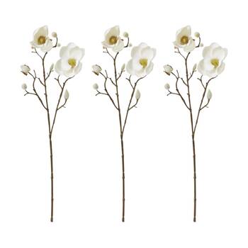 3PK E Style Magnolia Spray White Artificial Flower Stem 18x8x53cm