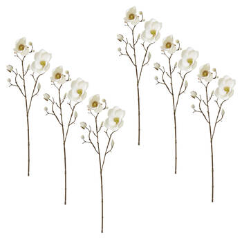 6PK E Style Magnolia Spray White Artificial Flower Stem 18x8x53cm