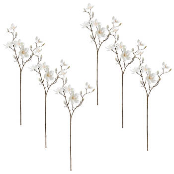 6PK E Style Magnolia Mini Spray White Artificial Floral Stem 26x26x66cm