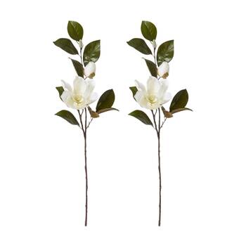 2PK E Style Magnolia Floral W/ Bud Spray White Artificial Flower 37x26x102cm