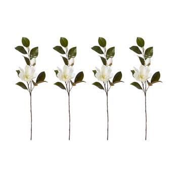 4PK E Style Magnolia Floral W/ Bud Spray White Artificial Flower 37x26x102cm