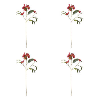 4PK E Style Eucalyptus Flowering Spray Red Artificial Floral Plant 17x8x76cm