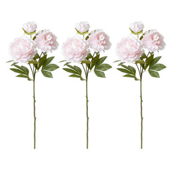 3PK E Style Peony Queen Spray Stem Artificial Flower Soft Pink 30x20x76cm