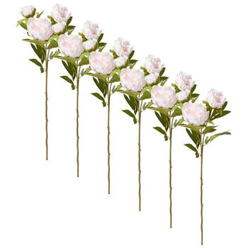 6PK E Style Classic Peony Spray Stem Artificial Flower Soft Pink 27x24x75cm