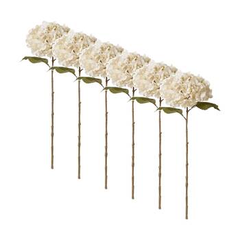 6PK E Style Hydrangea Decor Stem Artificial Flower Ivory 26x23x66cm