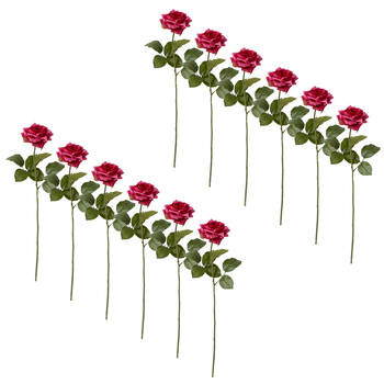 12PK E Style Classic Rose Stem Artificial Flower Red Beauty 9x7x46cm