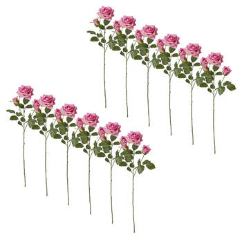 12PK E Style Rose Classic Spray Stem Artificial Flower Pink 13x7x56cm