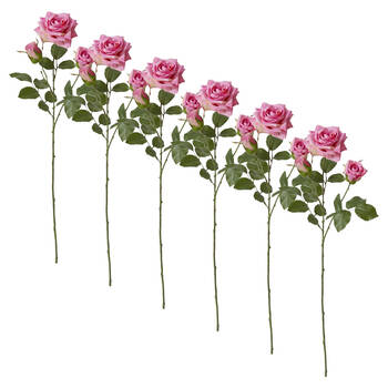 6PK E Style Rose Classic Spray Stem Artificial Flower Pink 13x7x56cm