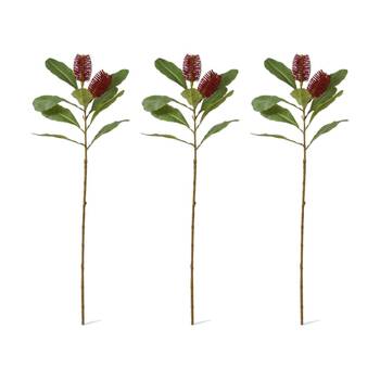 3PK E Style Banksia Spray Stem Artificial Flower Plant Red 14x5x76cm