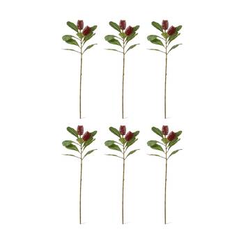 6PK E Style Banksia Spray Stem Artificial Flower Plant Red 14x5x76cm