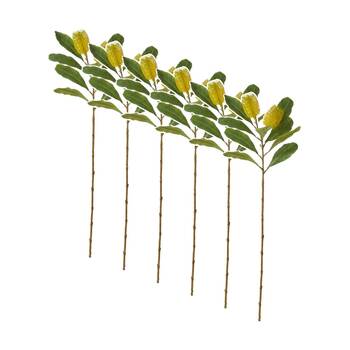 6PK E Style Banksia Spray Stem Artificial Flower Plant Yellow 14x5x76cm