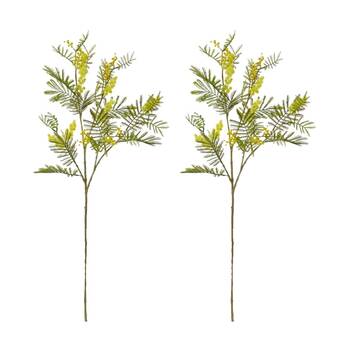 2PK E Style Wattle Pick Spray Stem Artificial Flower Decor Yellow 15x8x79cm