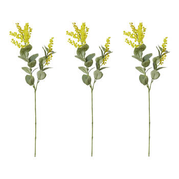 3PK E Style Wattle Pick Spray Stem Artificial Flower Decor Yellow 10x5x61cm